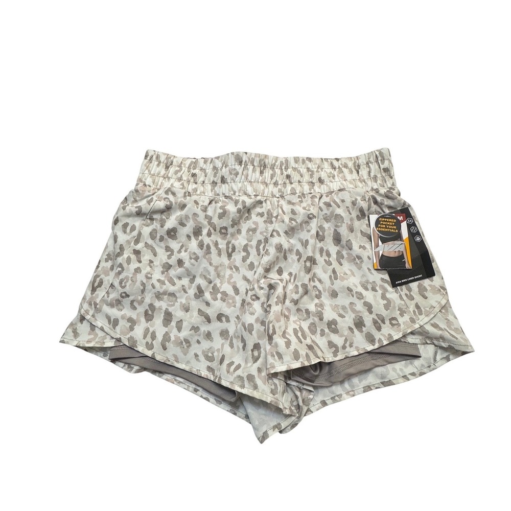 Avia Womens Leopard Print Bike Liner Running Shorts Tan Size M 8-10 NWT - Picture 2 of 5